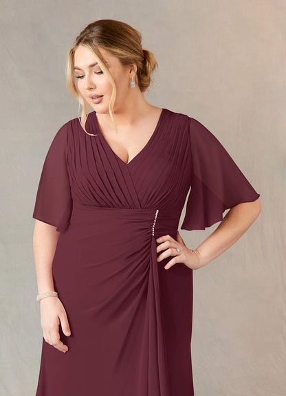 Cabernet A-Line V-Neck Lace Chiffon Dress