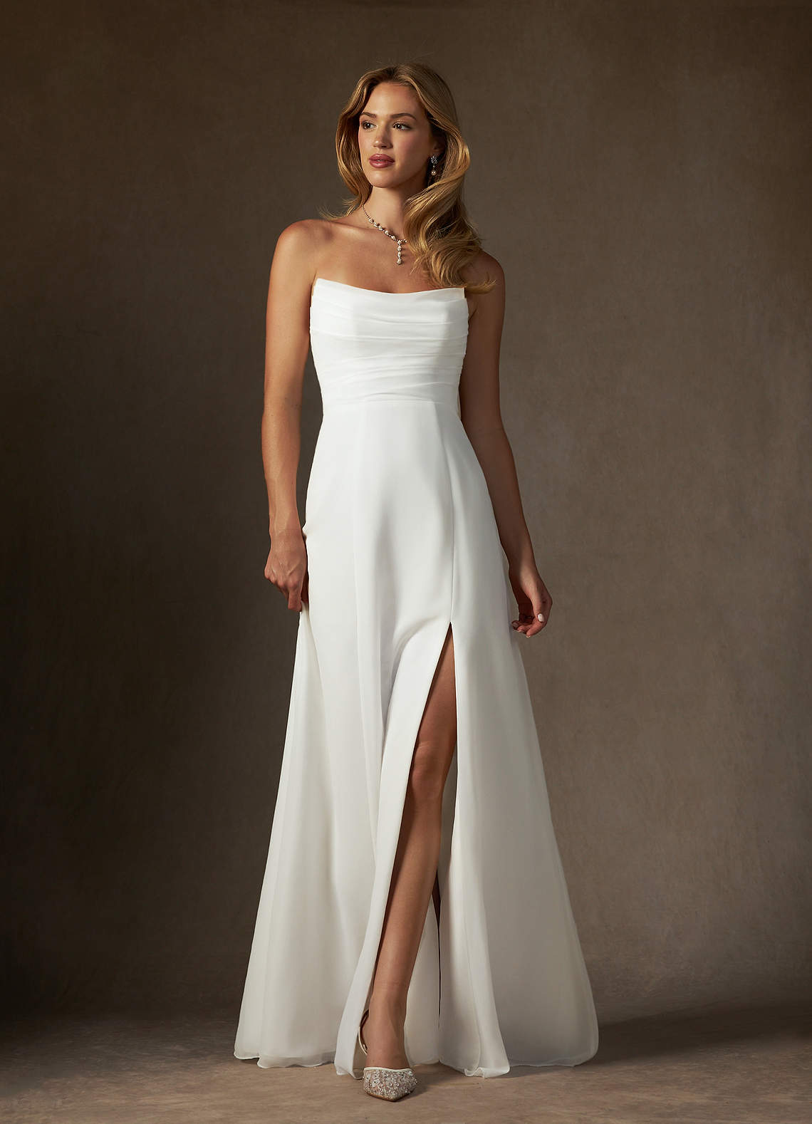 Diamond White A-Line Strapless Chiffon Dress