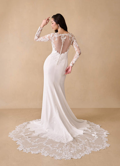 Diamond White Mermaid V-Neck Sequins Stretch Crepe Dress