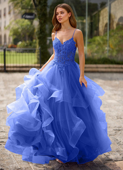 Spitze Royal Blue Sheer Lace Prom Dress  Dress