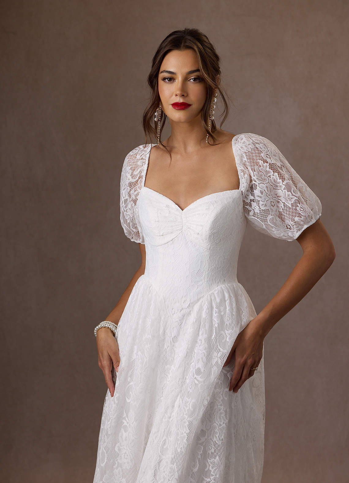 Diamond White A-Line Sweetheart Neckline Lace Dress