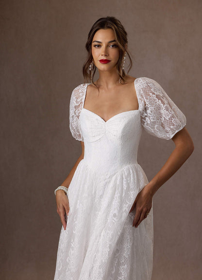 Diamond White A-Line Sweetheart Neckline Lace Dress