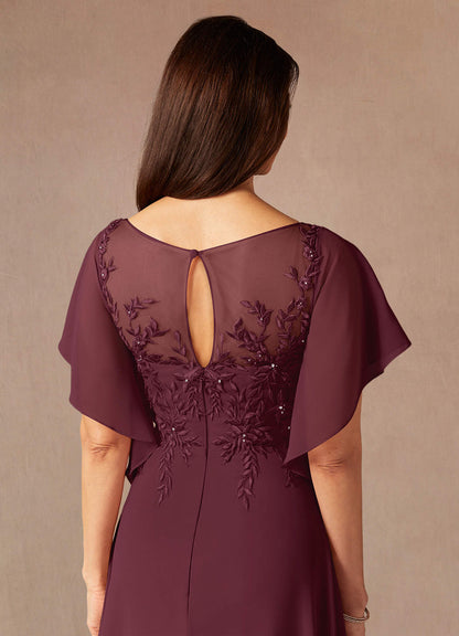 Cabernet A-Line Boatneck sequins Chiffon Dress