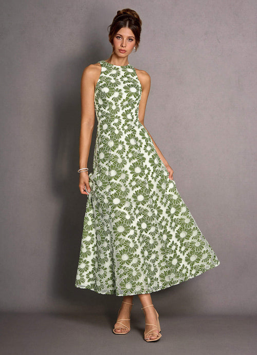 Selira Green And White Maxi Dress