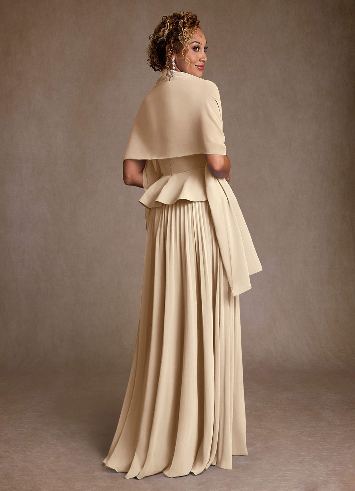 Champagne A-Line Pleated Chiffon Dress