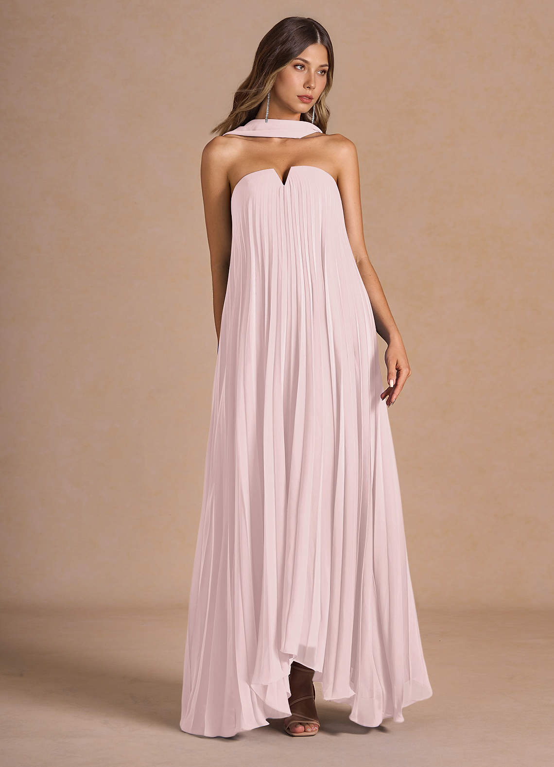 Nahla Powder Pink Allover Pleated Maxi Dress  Dress