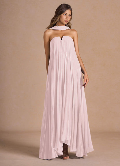 Nahla Powder Pink Allover Pleated Maxi Dress  Dress