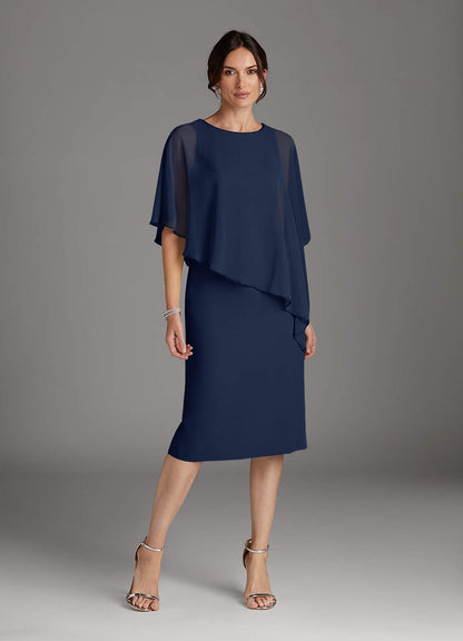Dark Navy Sheath Sequins Chiffon Dress