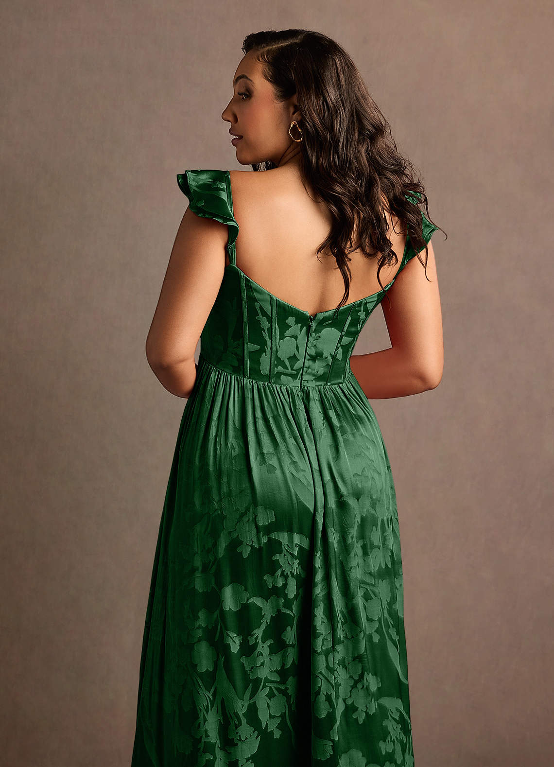 Jianna Hunter Green Flutter Sleeves Maxi Dress