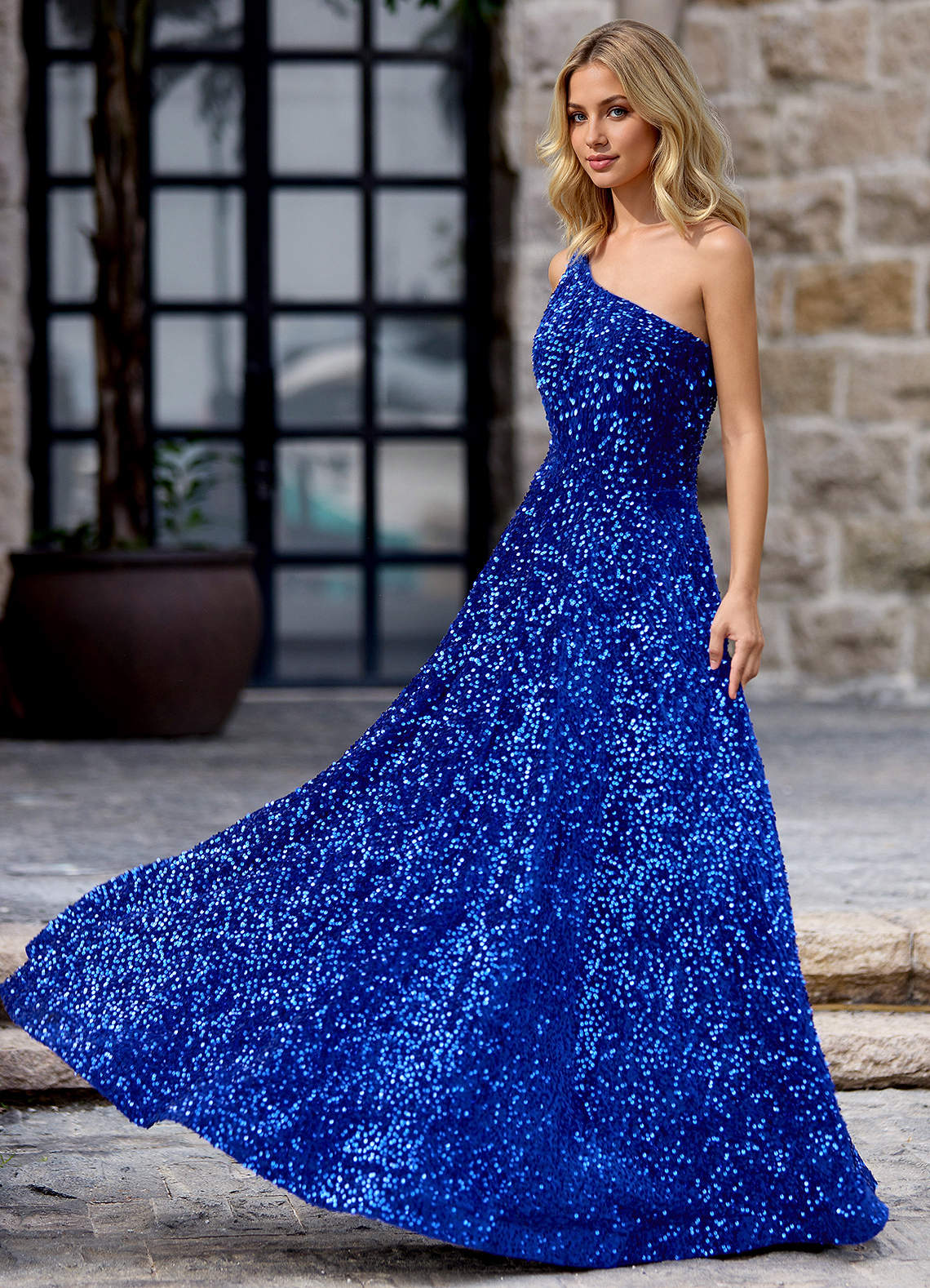 Opulent Royal Blue Velvet Sequins Prom Dress  Dress