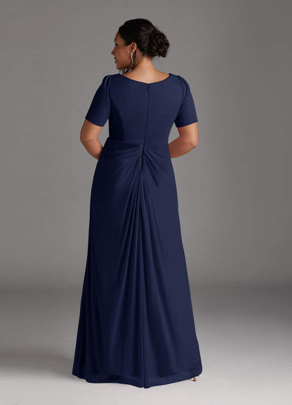 Dark Navy A-Line Pleated Mesh Dress