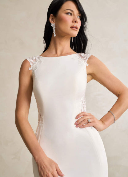 Diamond White Mermaid Scoop Sequins Stretch Crepe Dress
