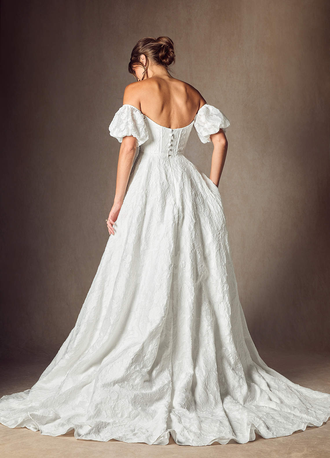 Diamond White Ball-Gown Sweetheart Neckline Floral Burnout Jacquard Dress