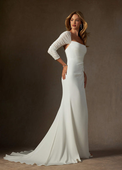 Diamond White Mermaid Strapless Crepe Back Satin Dress