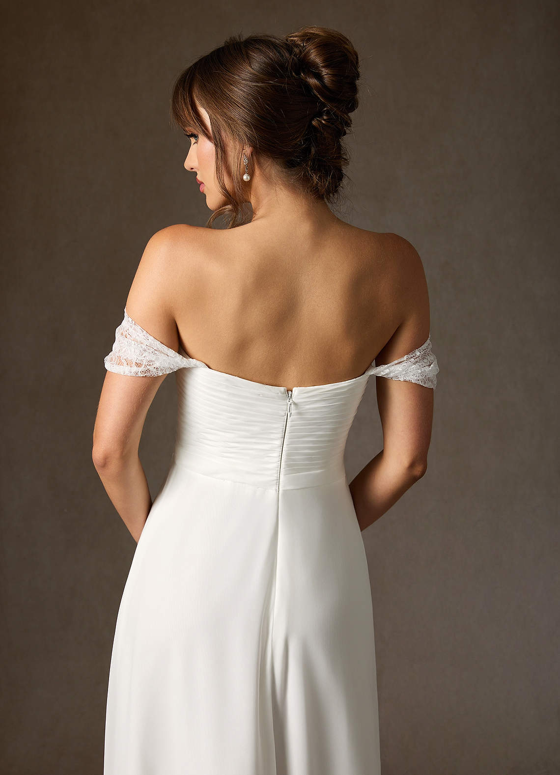 Diamond White A-Line Off the Shoulder Chiffon Dress