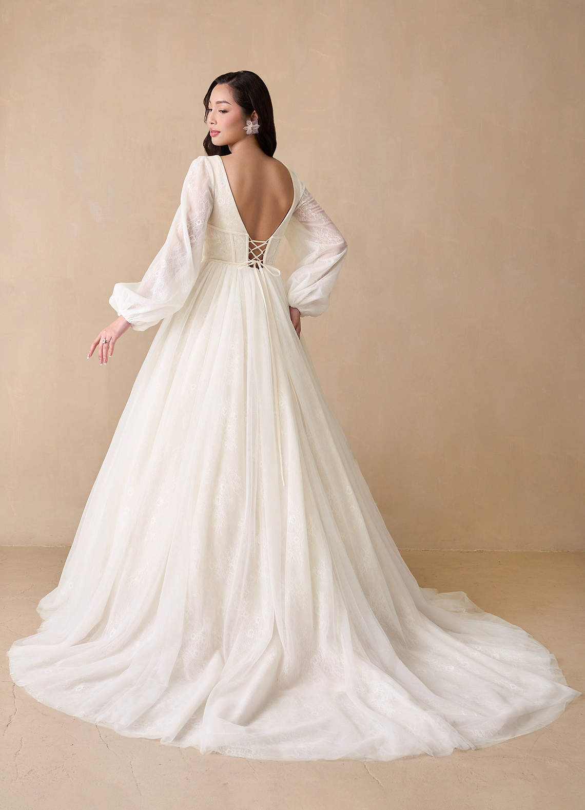 Diamond White Champagne Ball-Gown Lace Tulle Dress