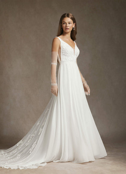 Diamond White A-Line Sequins Chiffon Dress