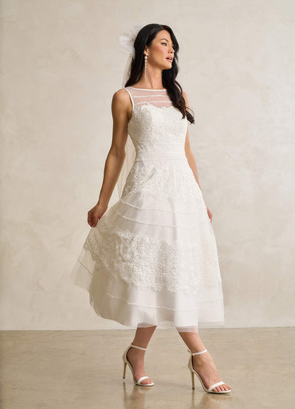 Diamond White A-Line Sweetheart Lace Tulle Dress