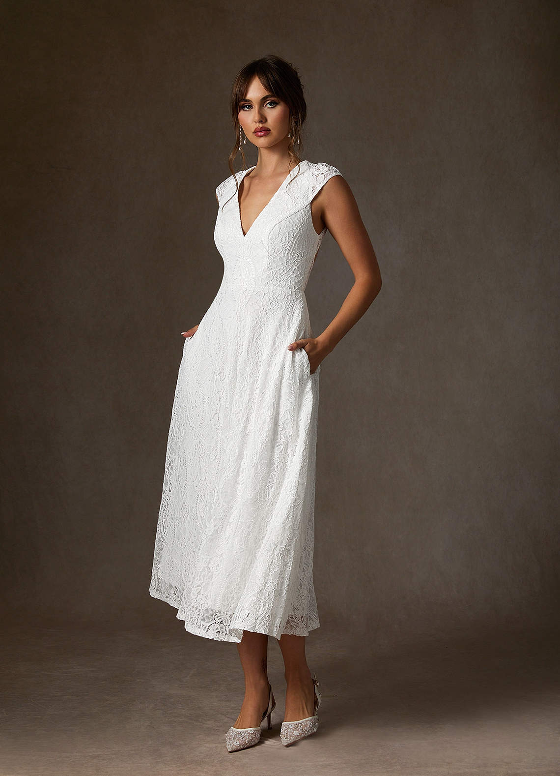 Diamond White A-Line Lace Dress