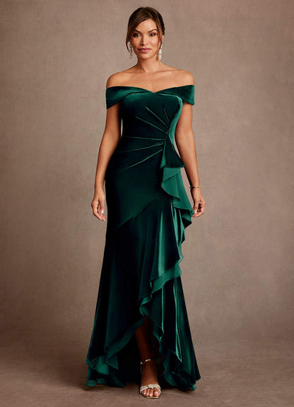 Emerald Mermaid Off the Shoulder Velvet Dress