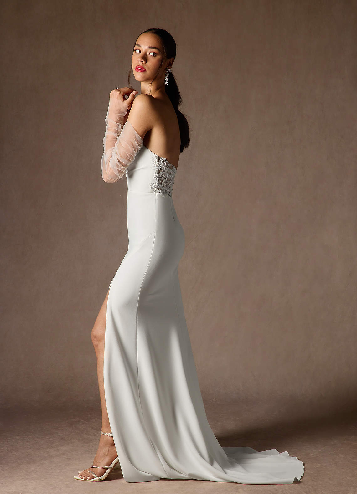 Diamond White Mermaid V-Neck Stretch Crepe Dress