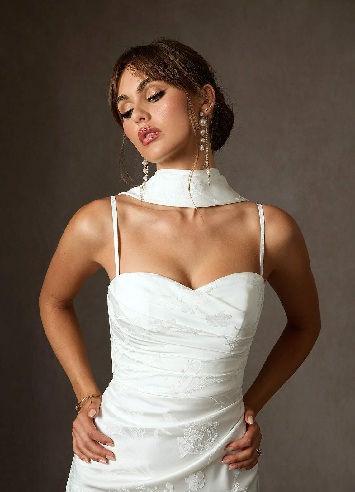 Diamond White Sheath Strapless Floral Jacquard Dress