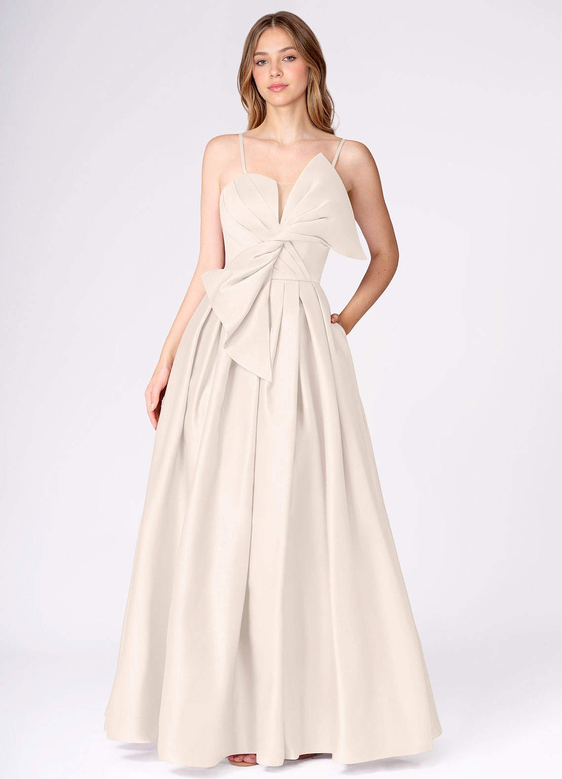 Miebow Cream Strapless Illusion V-Neck Gown  Dress