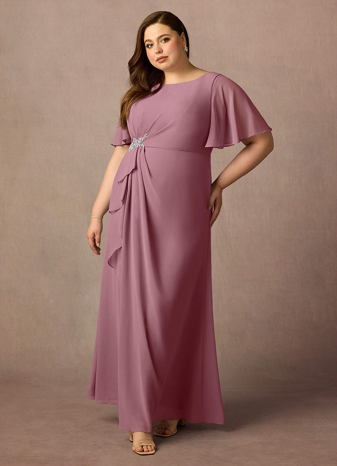 Vintage Mauve Sheath Beaded Chiffon Dress