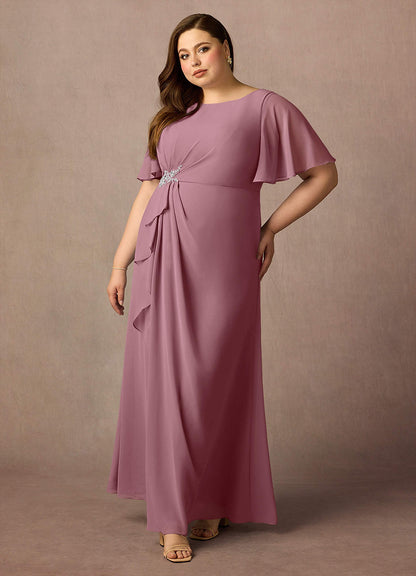 Vintage Mauve Sheath Beaded Chiffon Dress