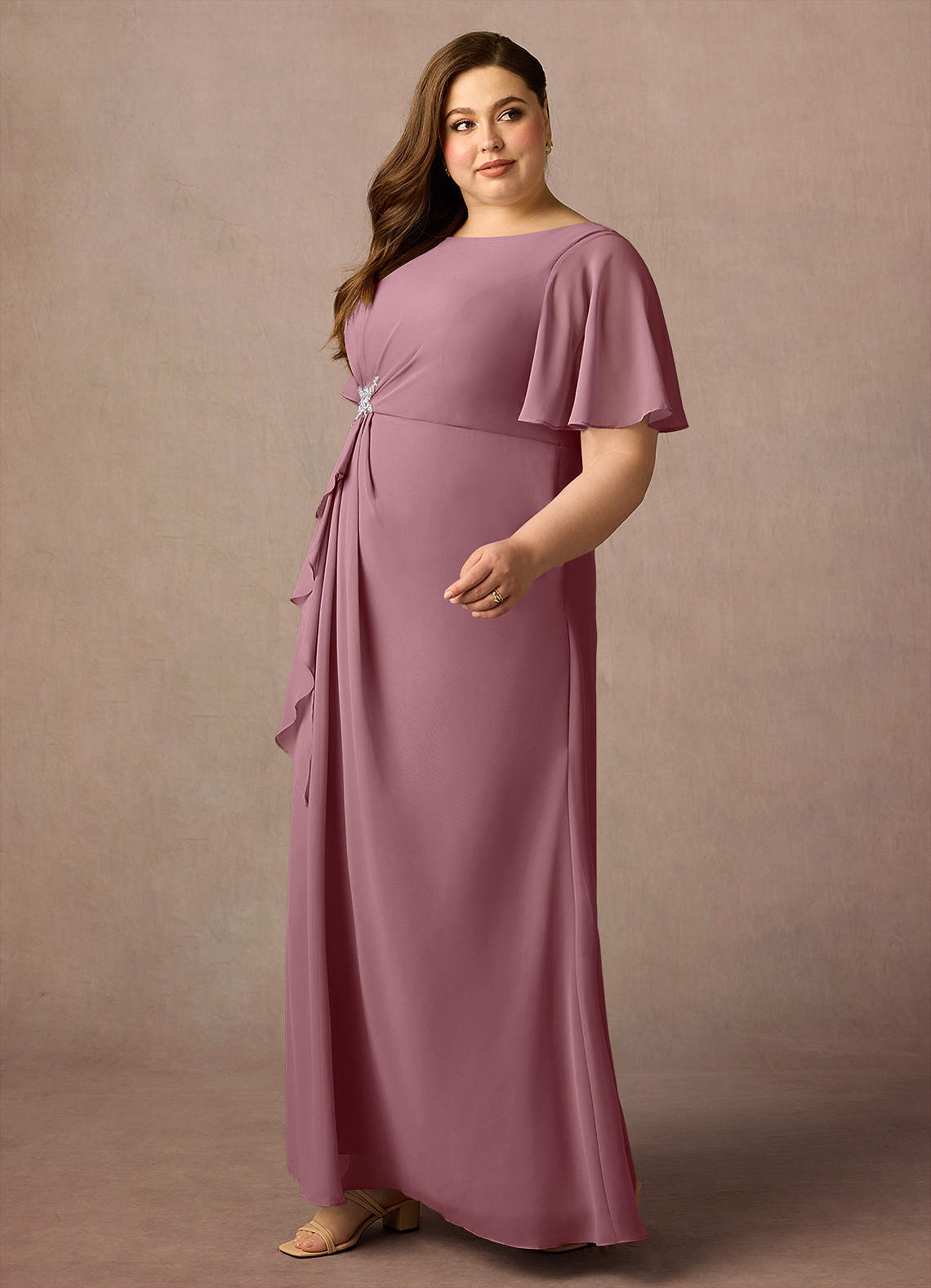 Vintage Mauve Sheath Beaded Chiffon Dress