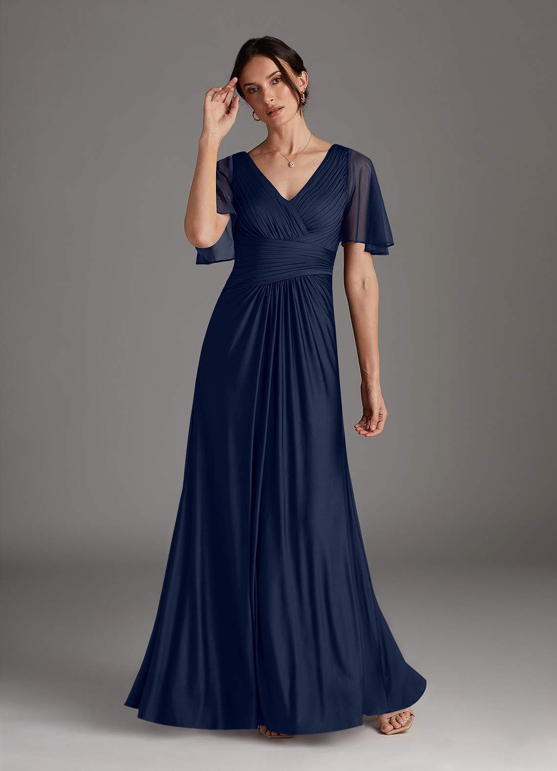 Dark Navy A-Line Pleated Jersey Dress