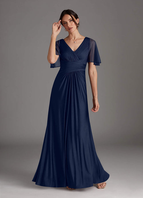 Dark Navy A-Line Pleated Jersey Dress