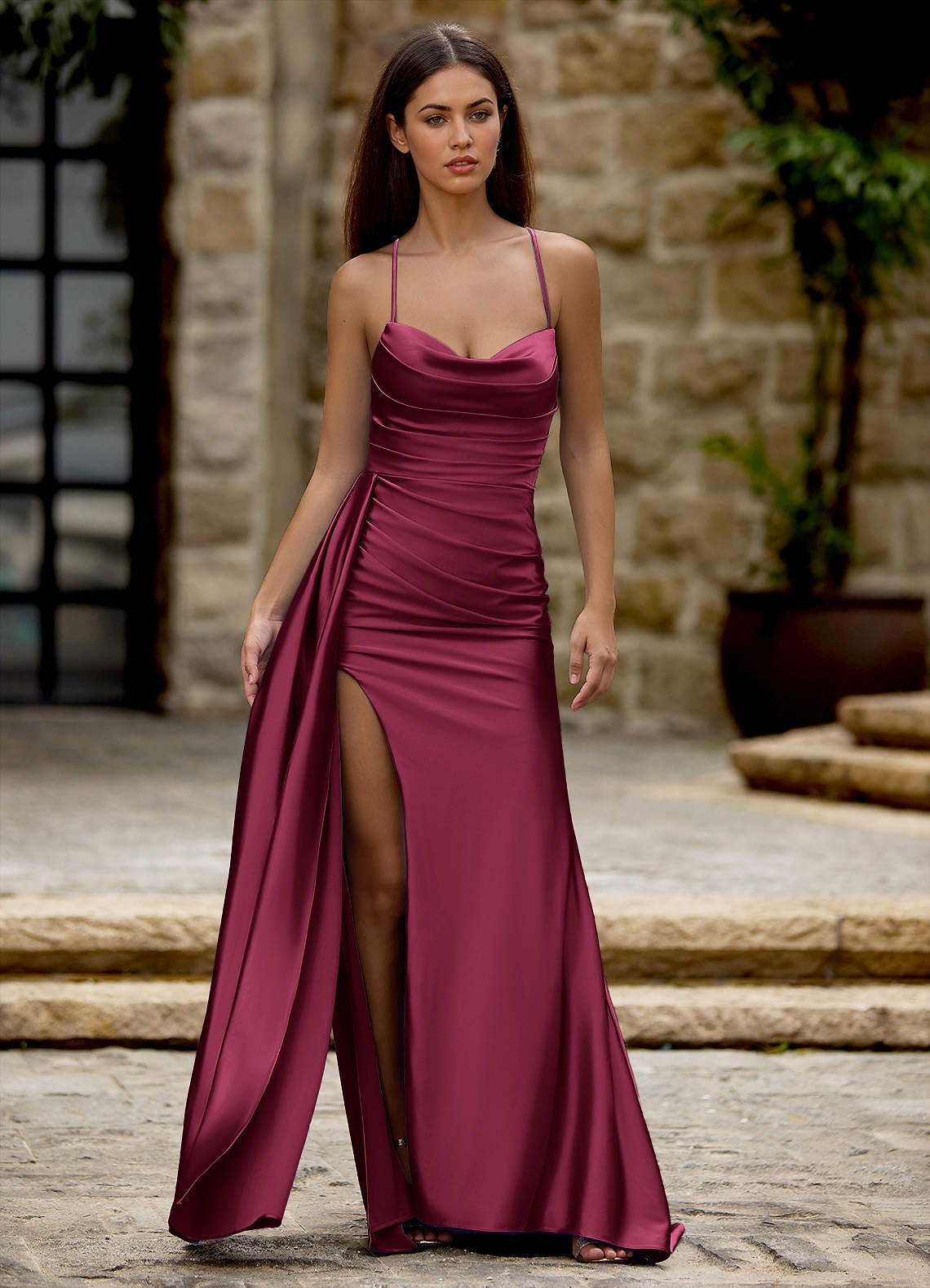 Drape Ankara Red Satin Prom Dress  Dress