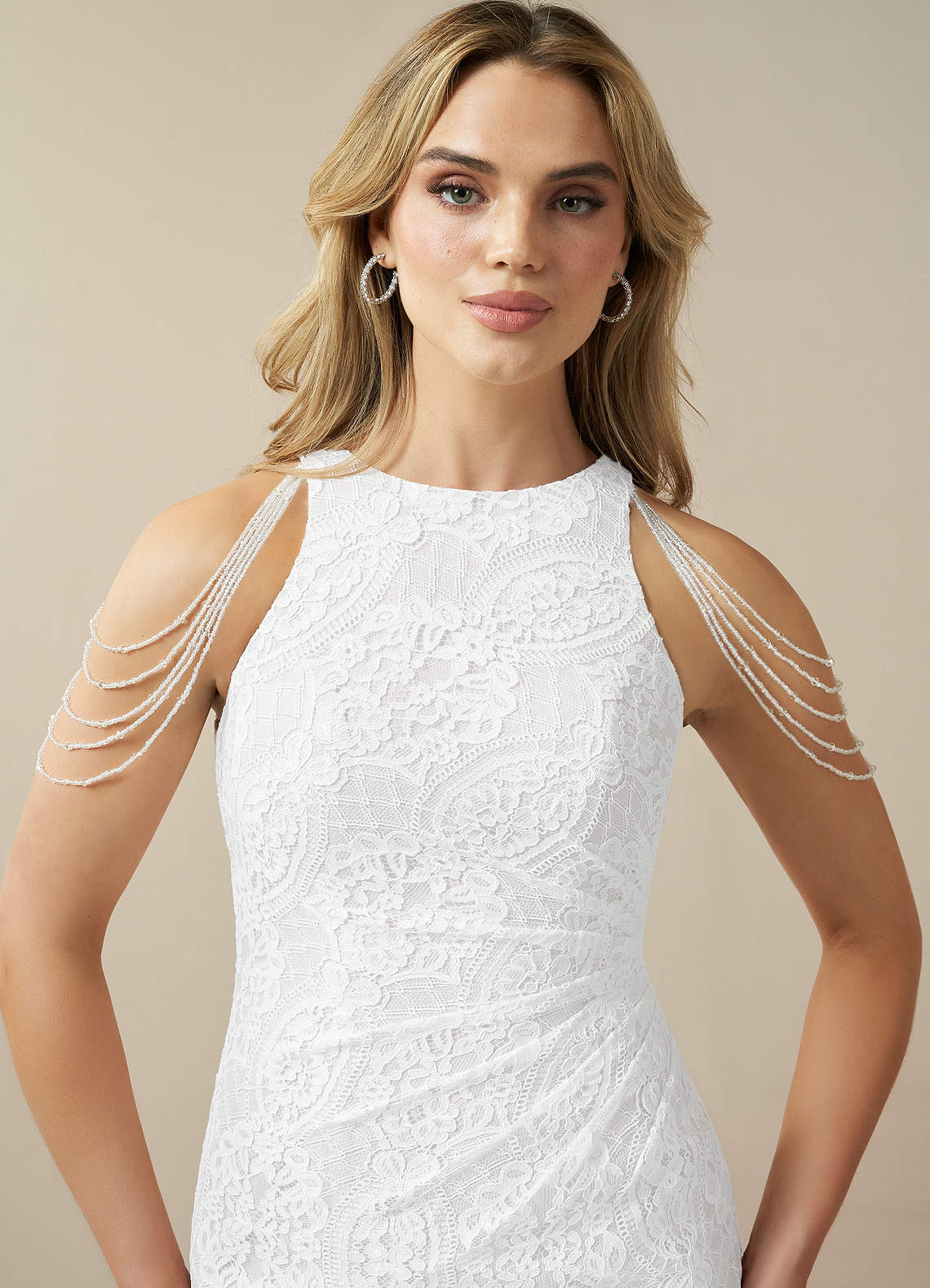 Diamond White Sheath Lace Dress