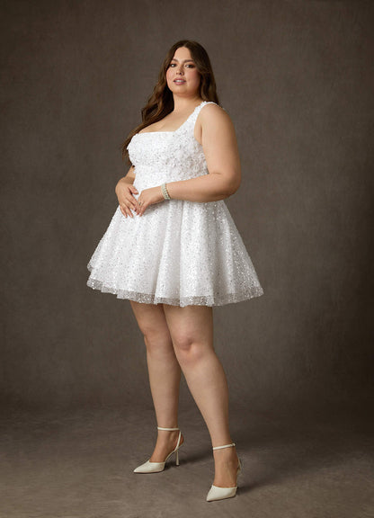 Diamond White A-Line with Pockets Beading Dress