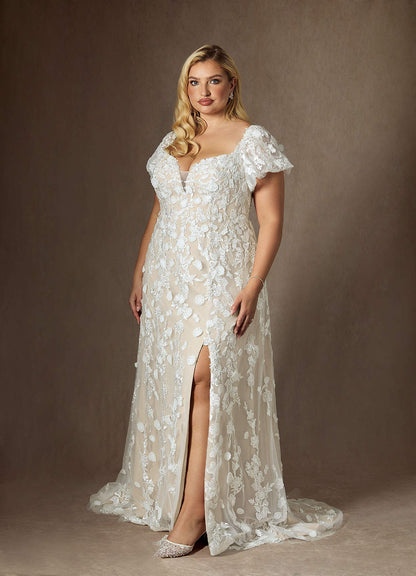 Diamond White Champagne A-Line Sweetheart Lace Dress