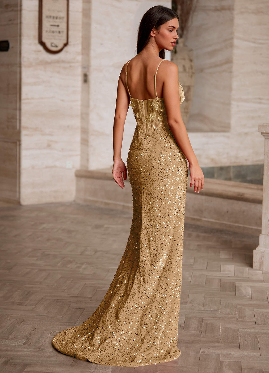 Velvetine Champagne Applique Sequin Prom Dress  Dress