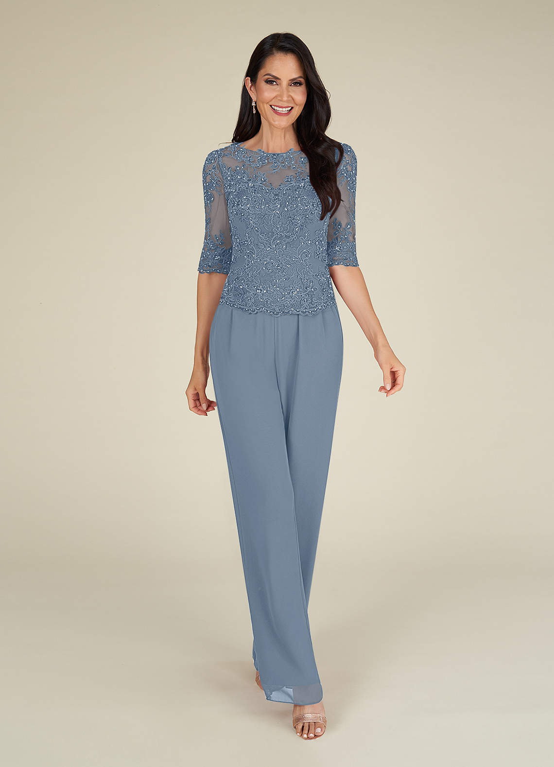 Dusty Blue Jumpsuit/Pantsuit Sequins Chiffon Dress