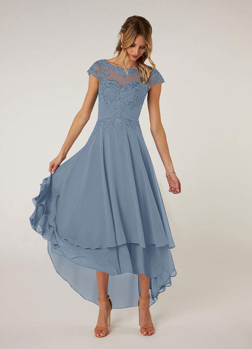 Dusty Blue Lace Chiffon Dress