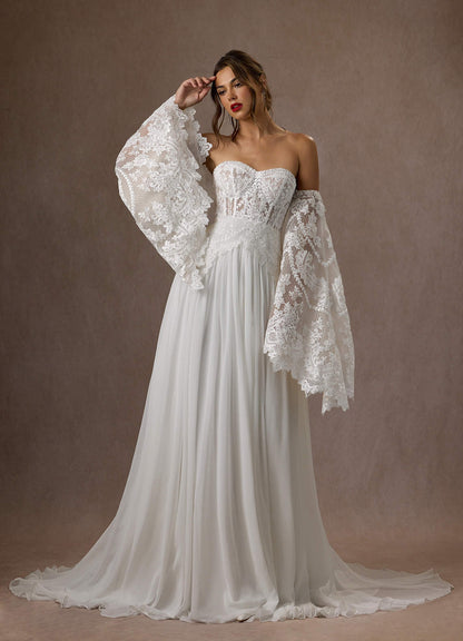 Diamond White A-Line Off the Shoulder Lace Dress
