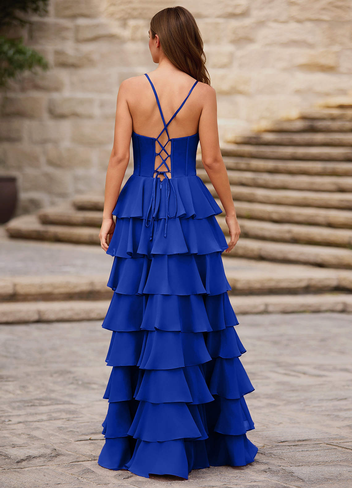 Rhythm Royal Blue Ruffled A-Line Prom Dress  Dress