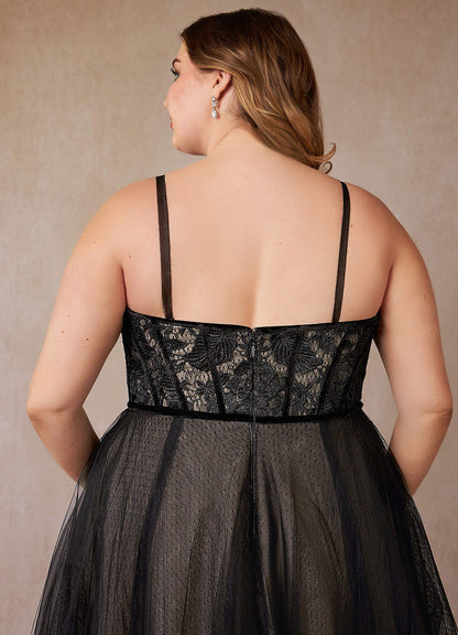 Black Diamond White Ball-Gown Lace Tulle Dress