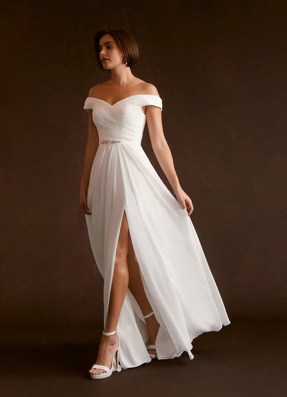 Diamond White A-Line Sequins Chiffon Dress