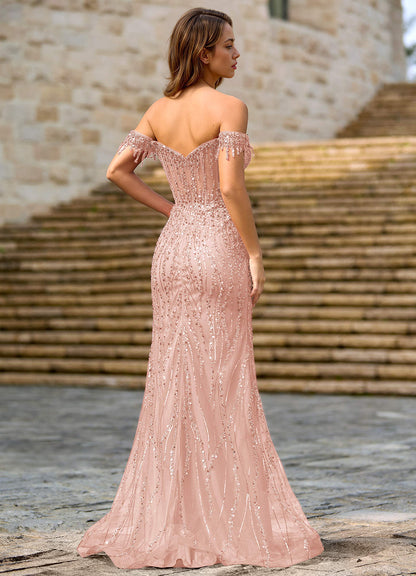 Zinanam Dusty Pink A-Line 3D Flowers Prom Dress