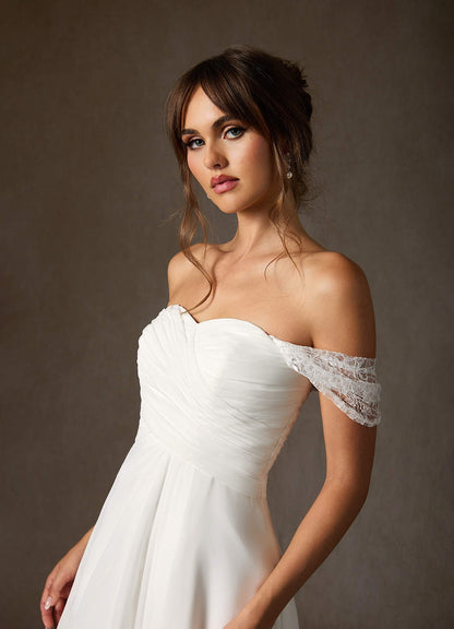 Diamond White A-Line Off the Shoulder Chiffon Dress