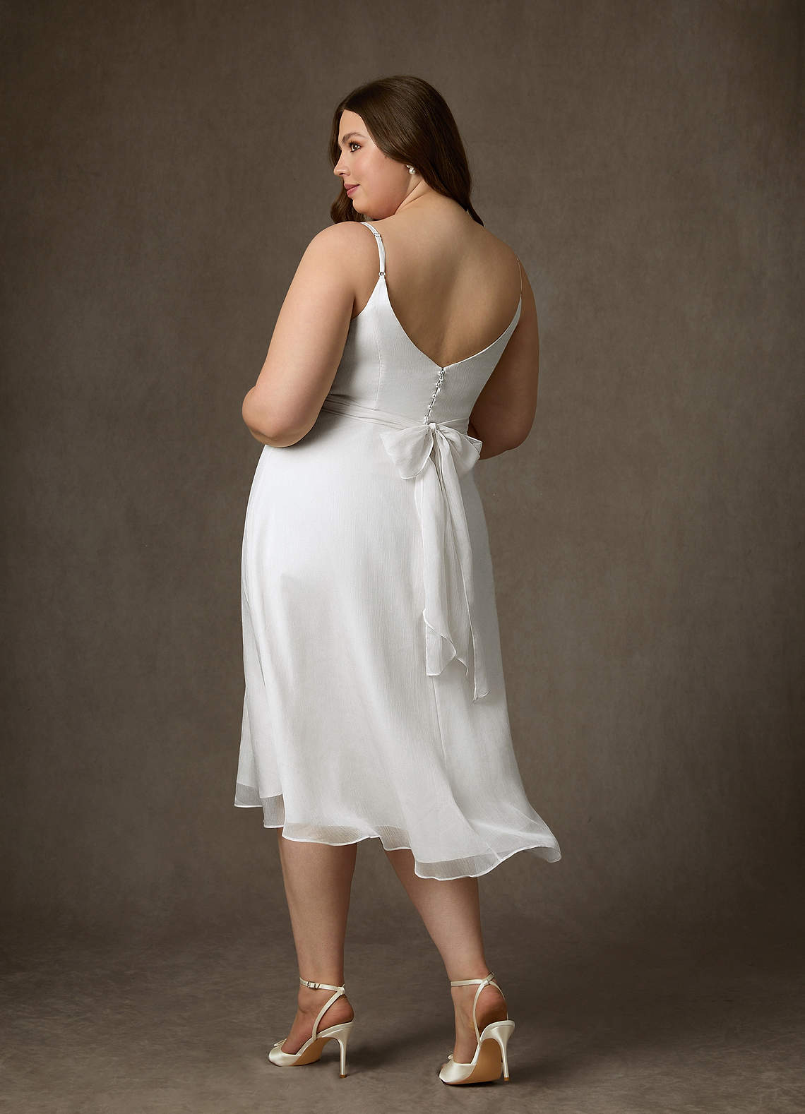 Diamond White A-Line V-Neck Pleated Crinkle Chiffon Dress