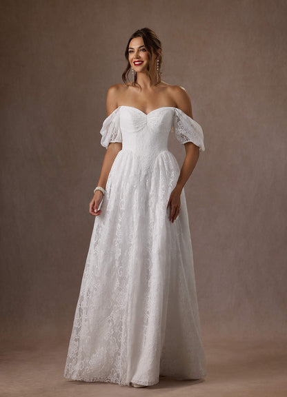 Diamond White A-Line Sweetheart Neckline Lace Dress