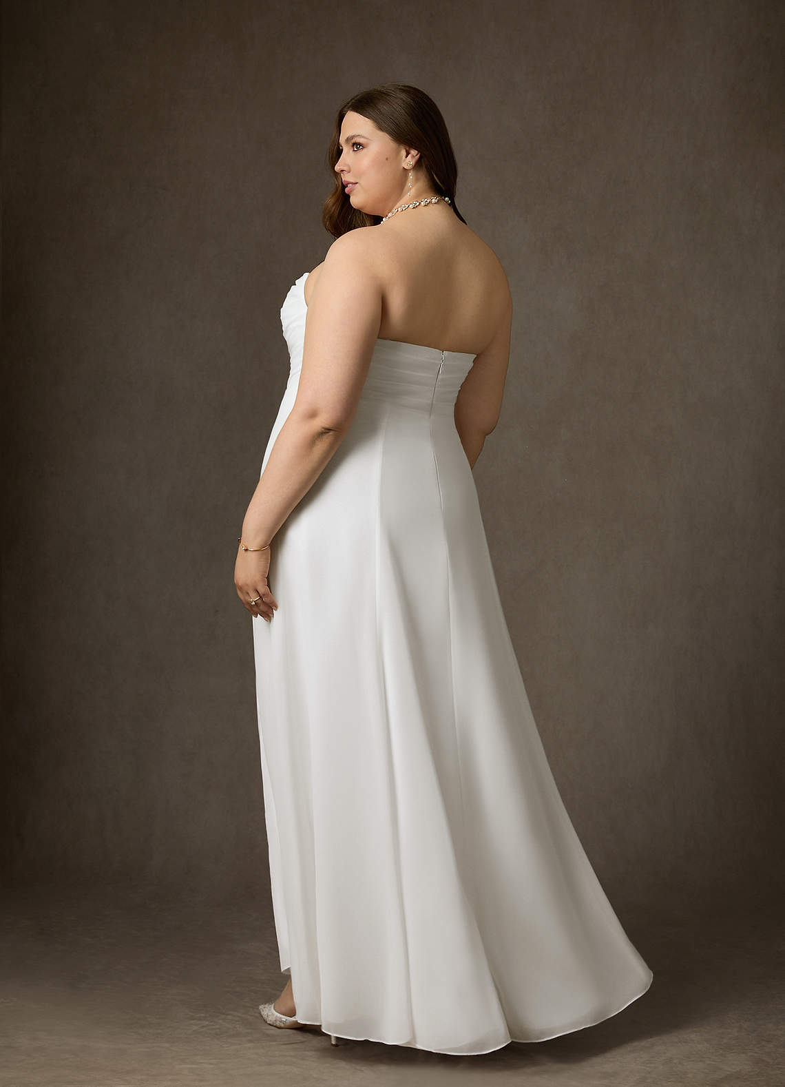 Diamond White A-Line Strapless Chiffon Dress