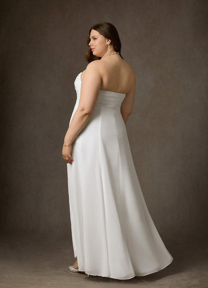 Diamond White A-Line Strapless Chiffon Dress
