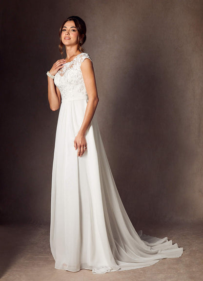 Diamond White A-Line Scoop Sequins Chiffon Dress